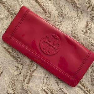Tory Burch pink patent leather wallet